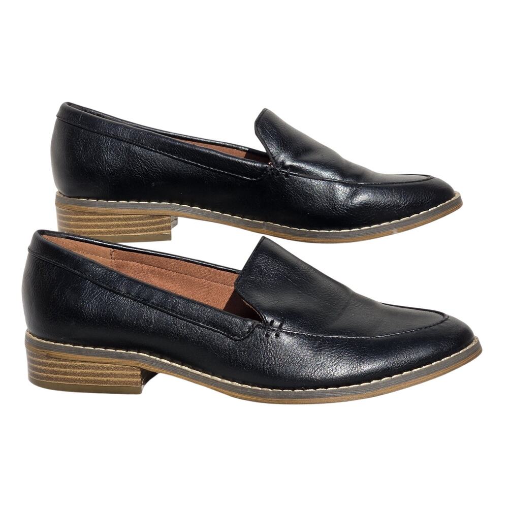 INDIGO 7.5 Leather Loafers Women’s Black Slip-On Flats Classic Comfort